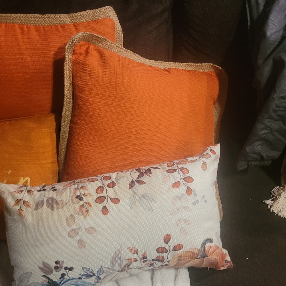 Orange and Floral Accent Pillow Set